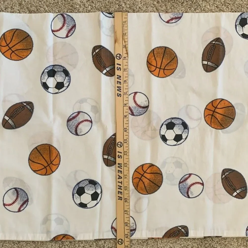 Vintage Sports Themed Twin Flat Sheet 2 Pillowcases Football Soccer Basketball